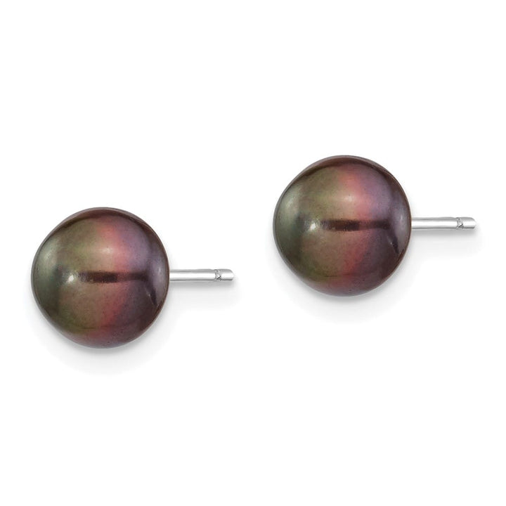 14K White Gold 7-8mm Black Button Freshwater Pearl Stud Post Earrings