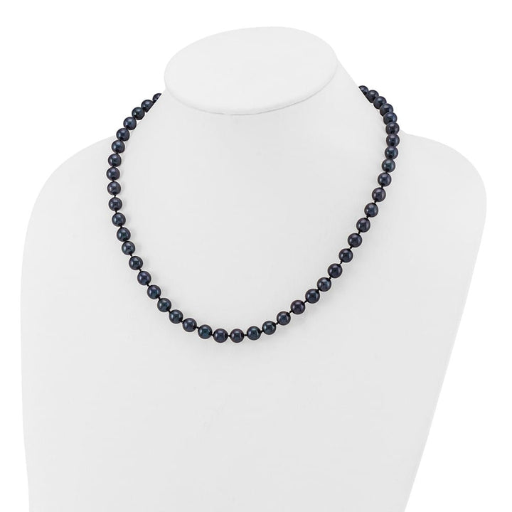 14K White Gold 7-8mm Black Round Akoya Cultured Pearl 18 inch Necklace
