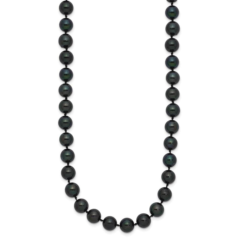 14K White Gold 7-8mm Black Round Akoya Cultured Pearl 18 inch Necklace