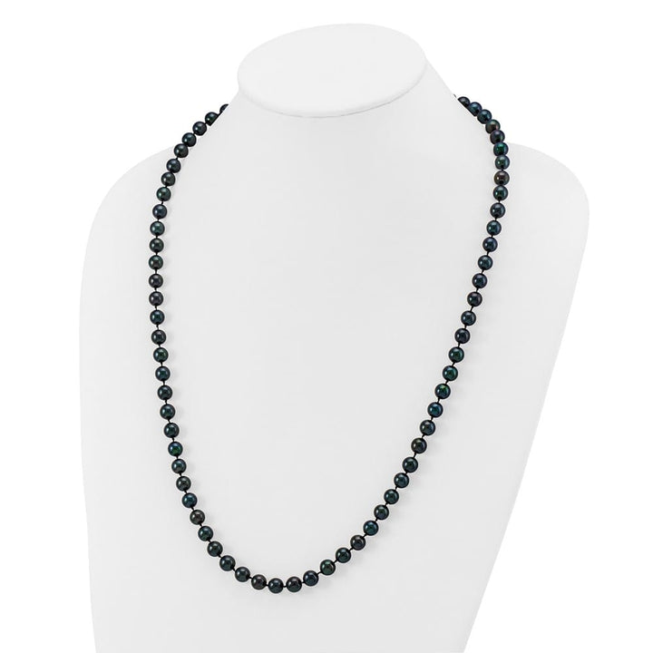14K White Gold 7-8mm Black Round Akoya Cultured Pearl 24 inch Necklace