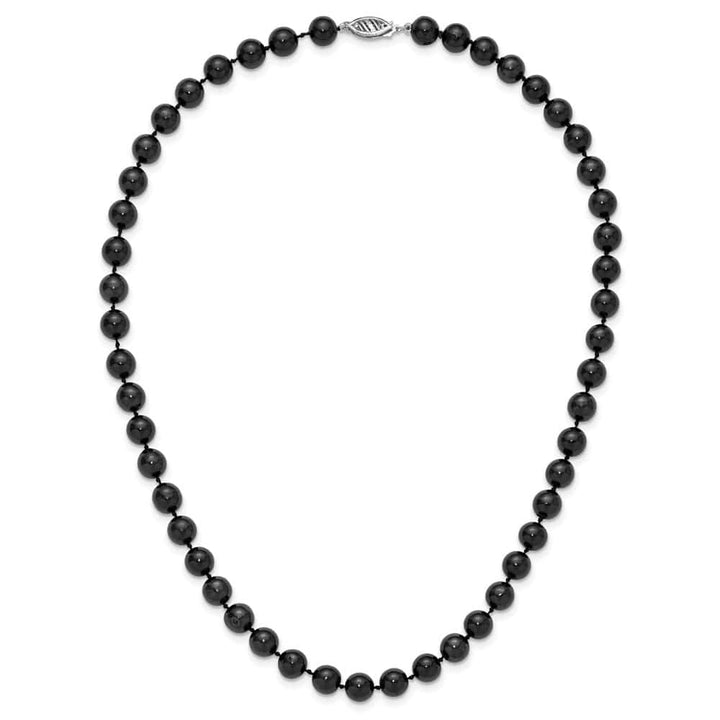 14K White Gold 7-8mm Black Round Akoya Cultured Pearl 24 inch Necklace