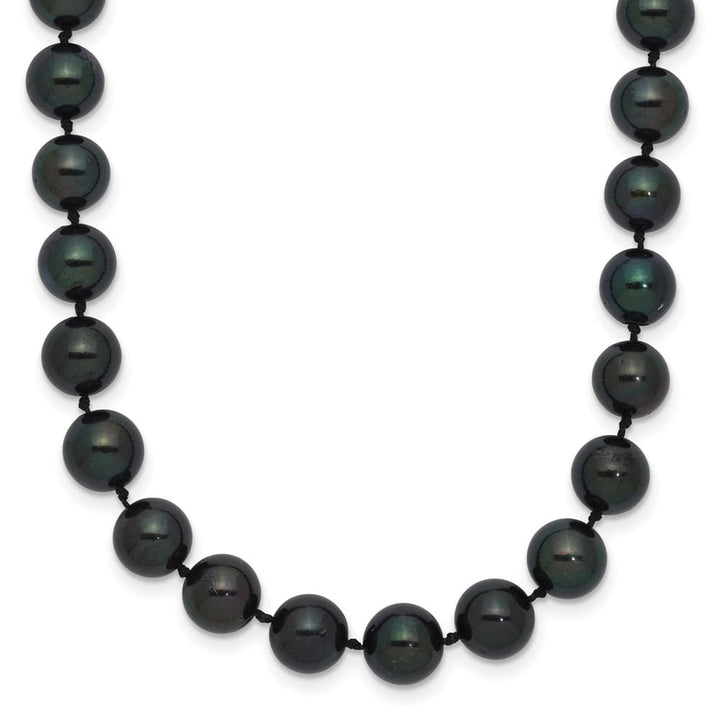 14K White Gold 7-8mm Black Round Akoya Cultured Pearl 24 inch Necklace
