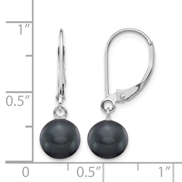 14K White Gold 7-8mm Black Round Freshwater Pearl Dangle Earrings