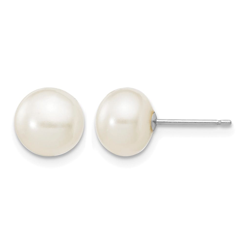 14K White Gold 7-8mm White Button Freshwater Pearl Stud Post Earrings