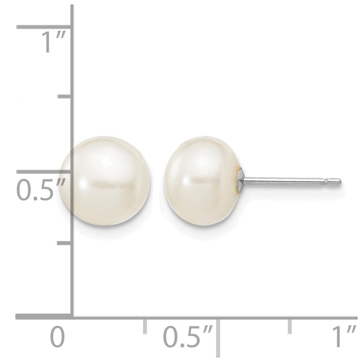 14K White Gold 7-8mm White Button Freshwater Pearl Stud Post Earrings