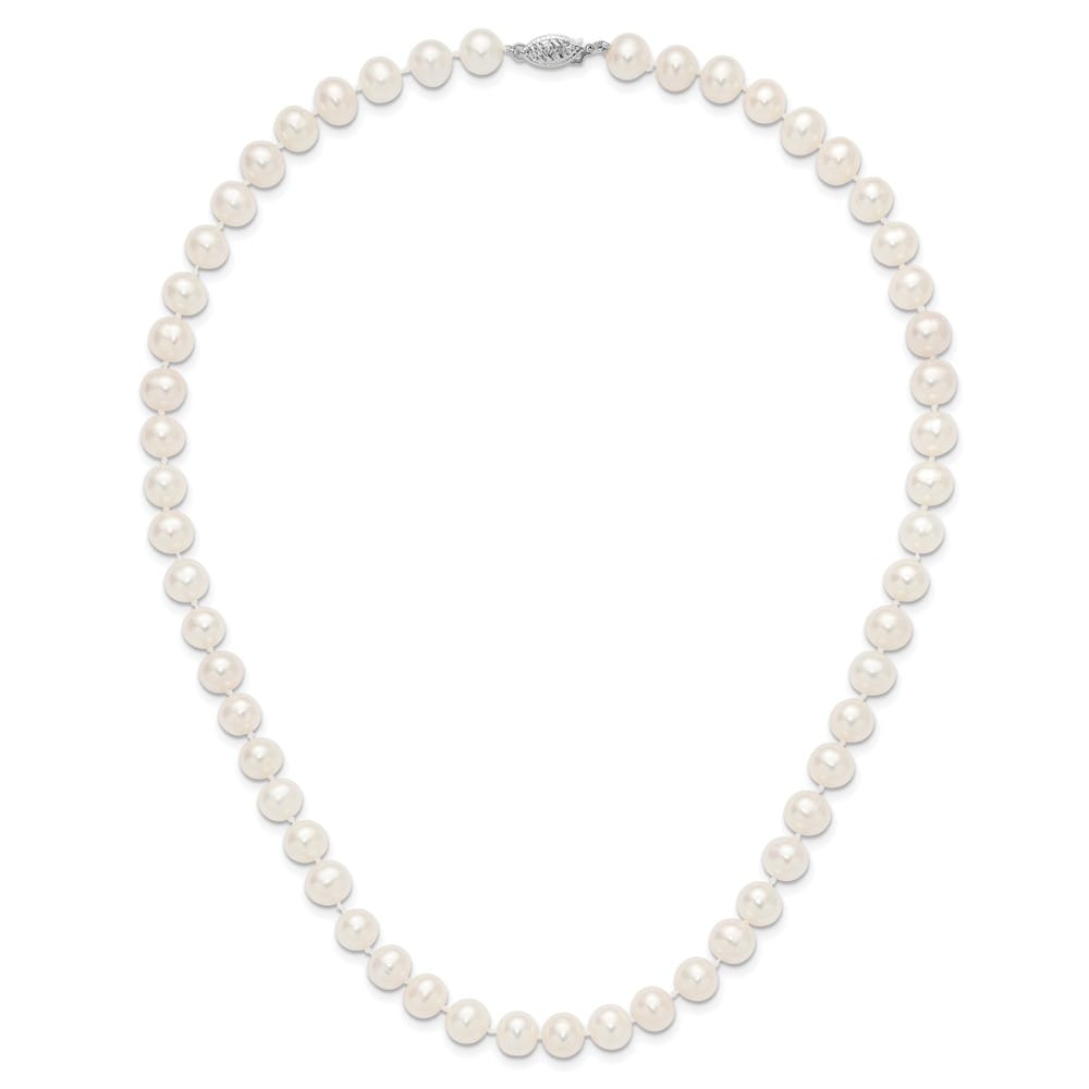 14K White Gold 7-8mm White Near Round Cultured Pearl 18 inch Necklace