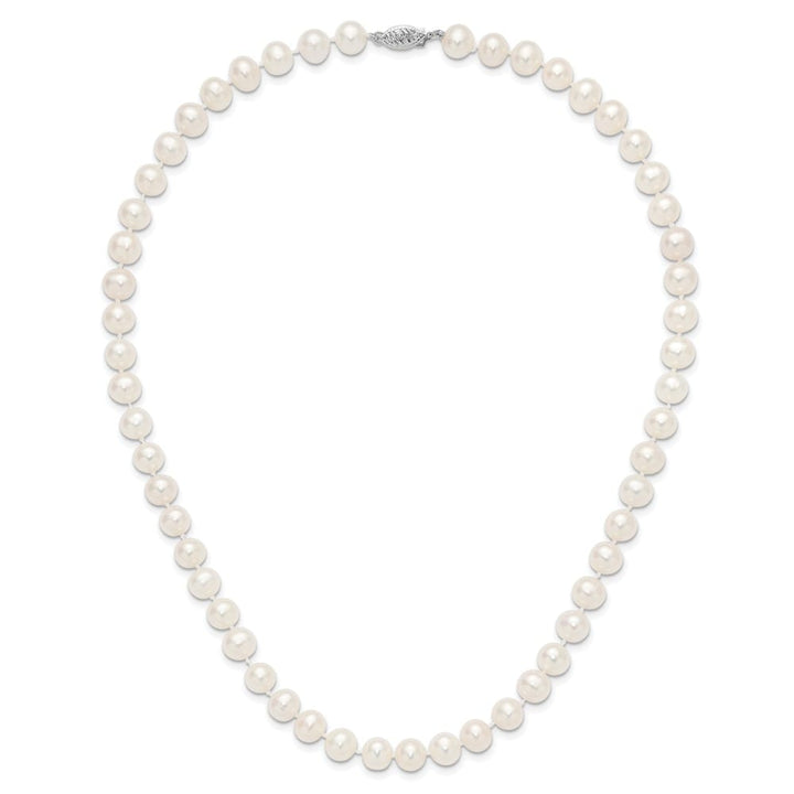 14K White Gold 7-8mm White Near Round Cultured Pearl 18 inch Necklace