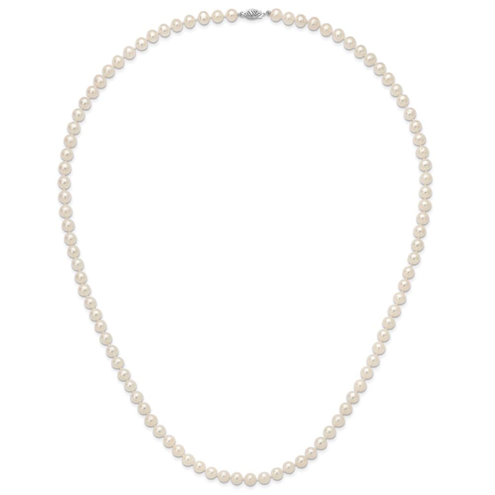 14K White Gold 7-8mm White Near Round Cultured Pearl 28 inch Necklace