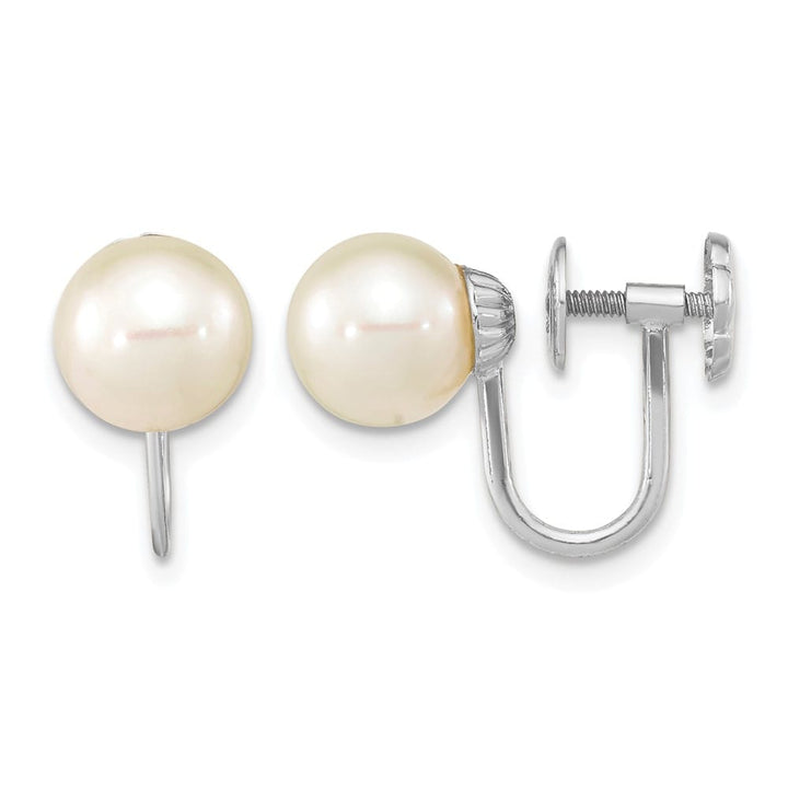 14K White Gold 7-8mm White Round Freshwater Pearl Non Pierced Earrings
