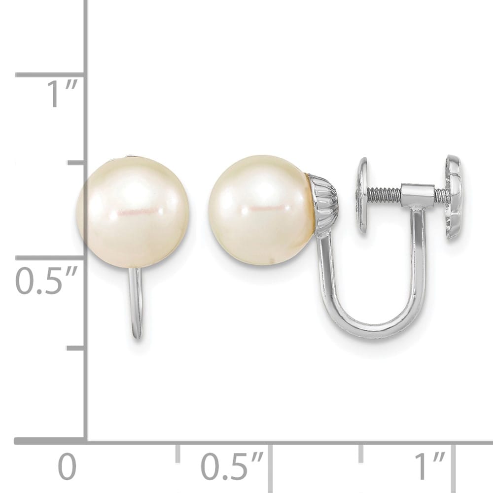 14K White Gold 7-8mm White Round Freshwater Pearl Non Pierced Earrings