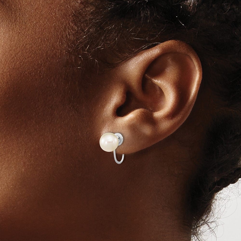 14K White Gold 7-8mm White Round Freshwater Pearl Non Pierced Earrings
