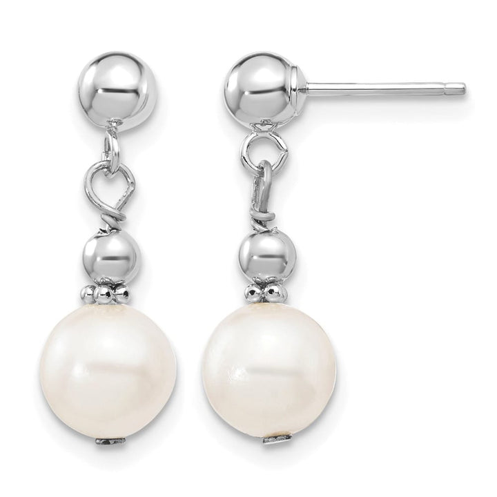 14K White Gold 7-8mm White Semi-round Freshwater Pearl Post Earrings
