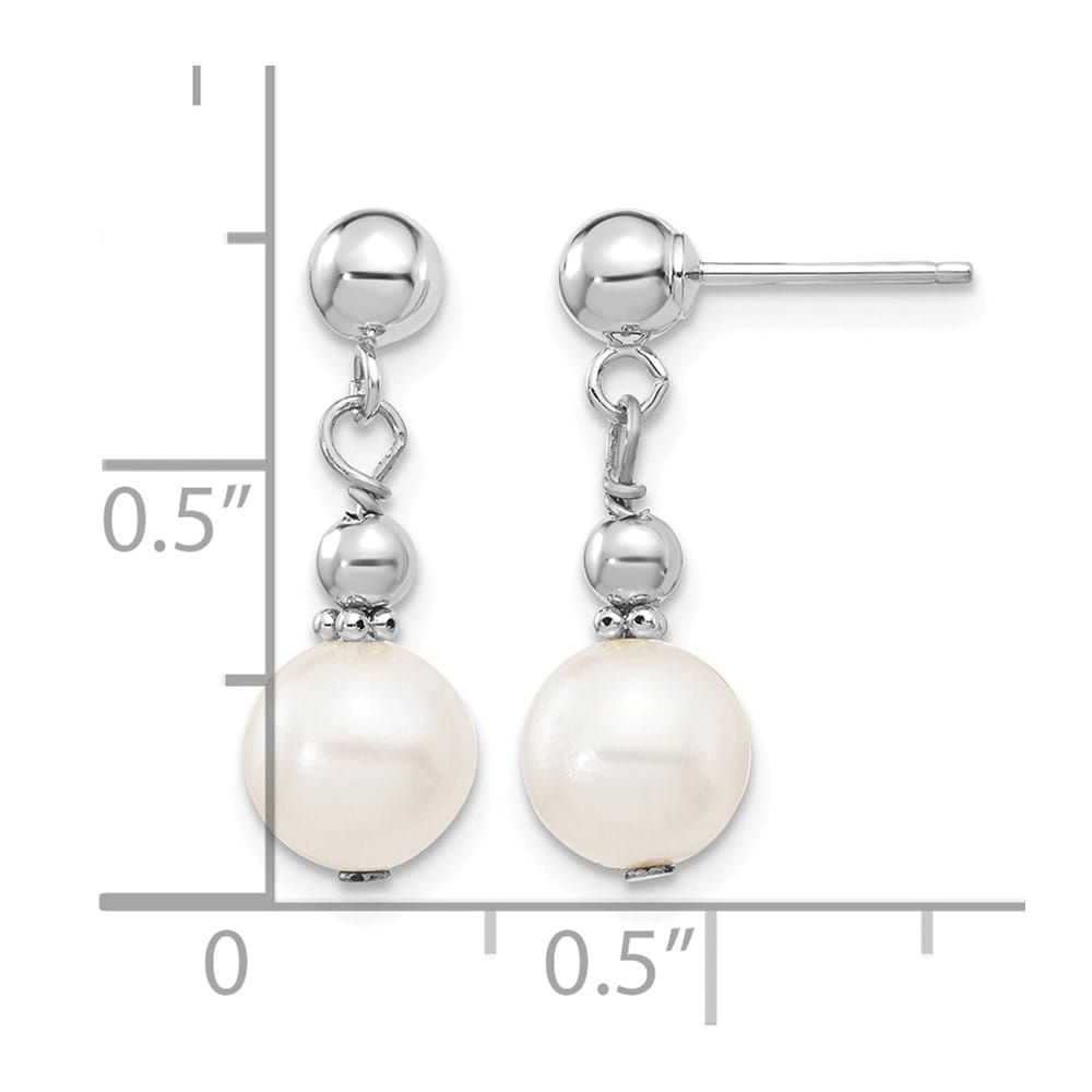 14K White Gold 7-8mm White Semi-round Freshwater Pearl Post Earrings