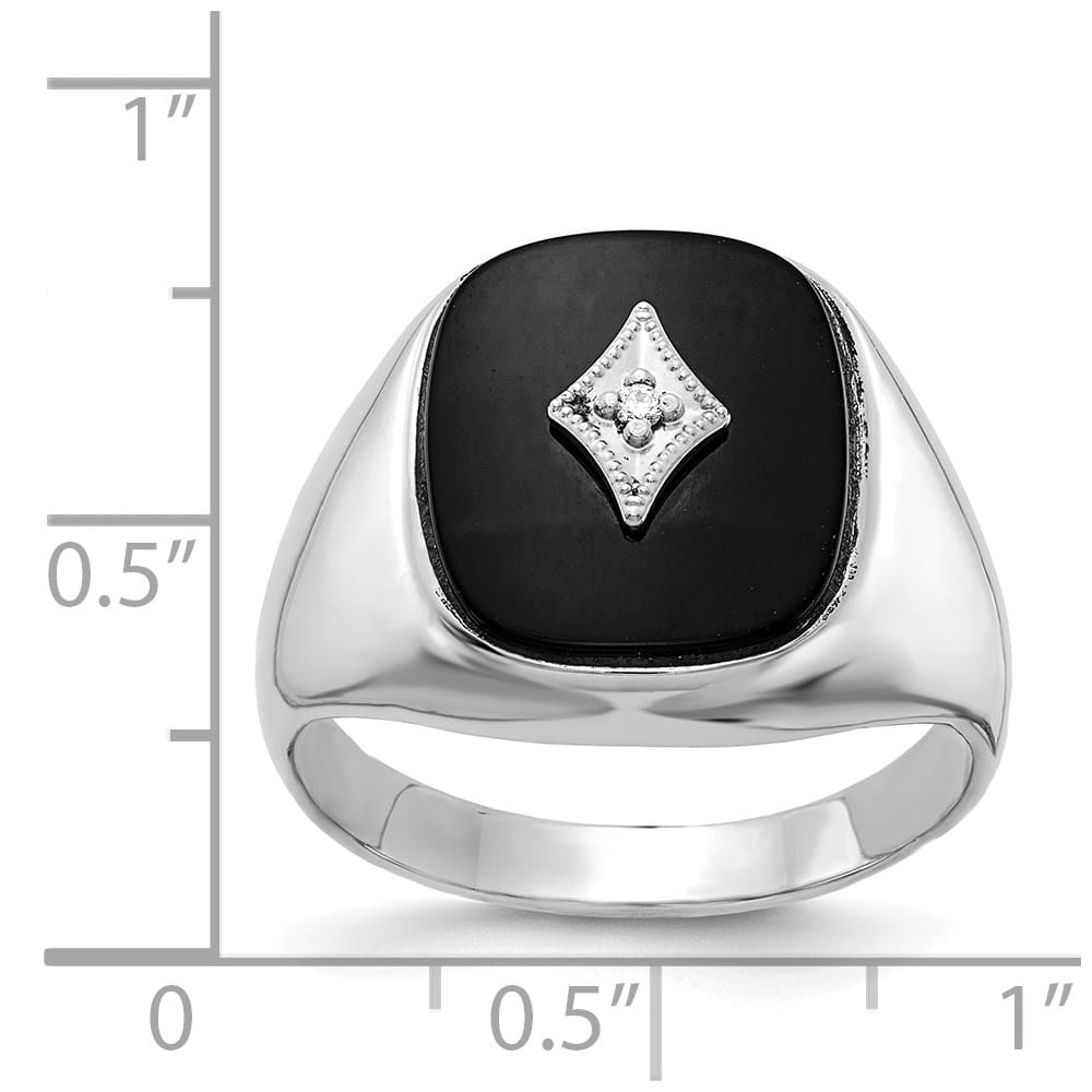 14k White Gold 7.93 g Cushion Onyx and SI2/SI3 Diamond Men's Ring
