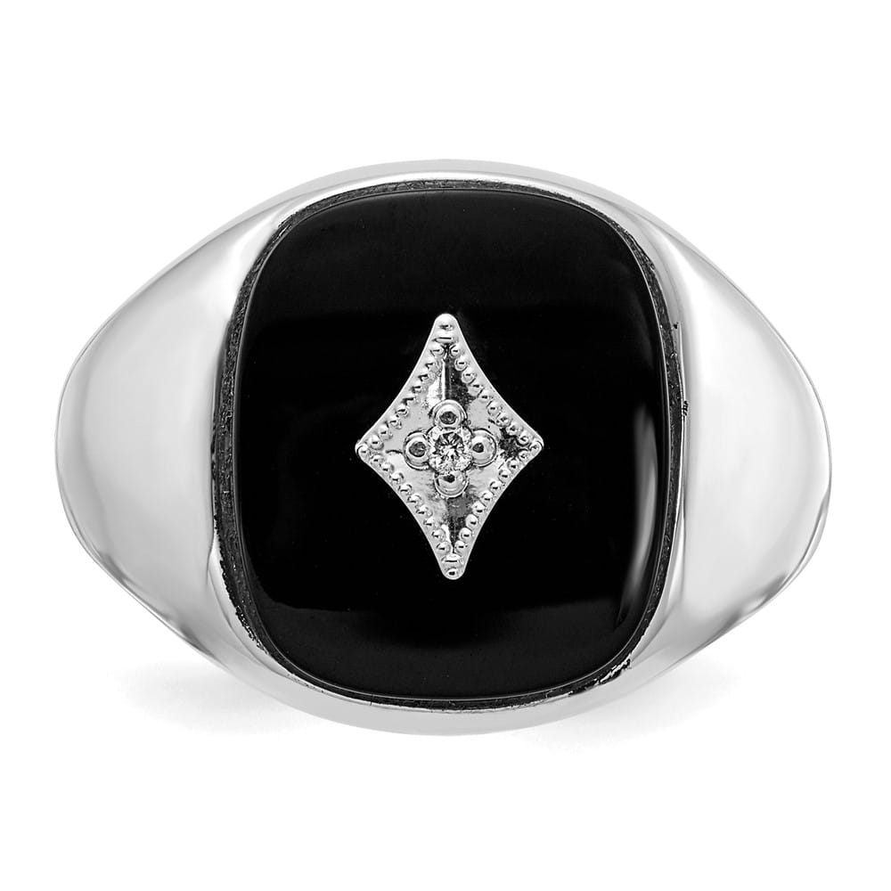 14k White Gold 7.93 g Cushion Onyx and SI2/SI3 Diamond Men's Ring