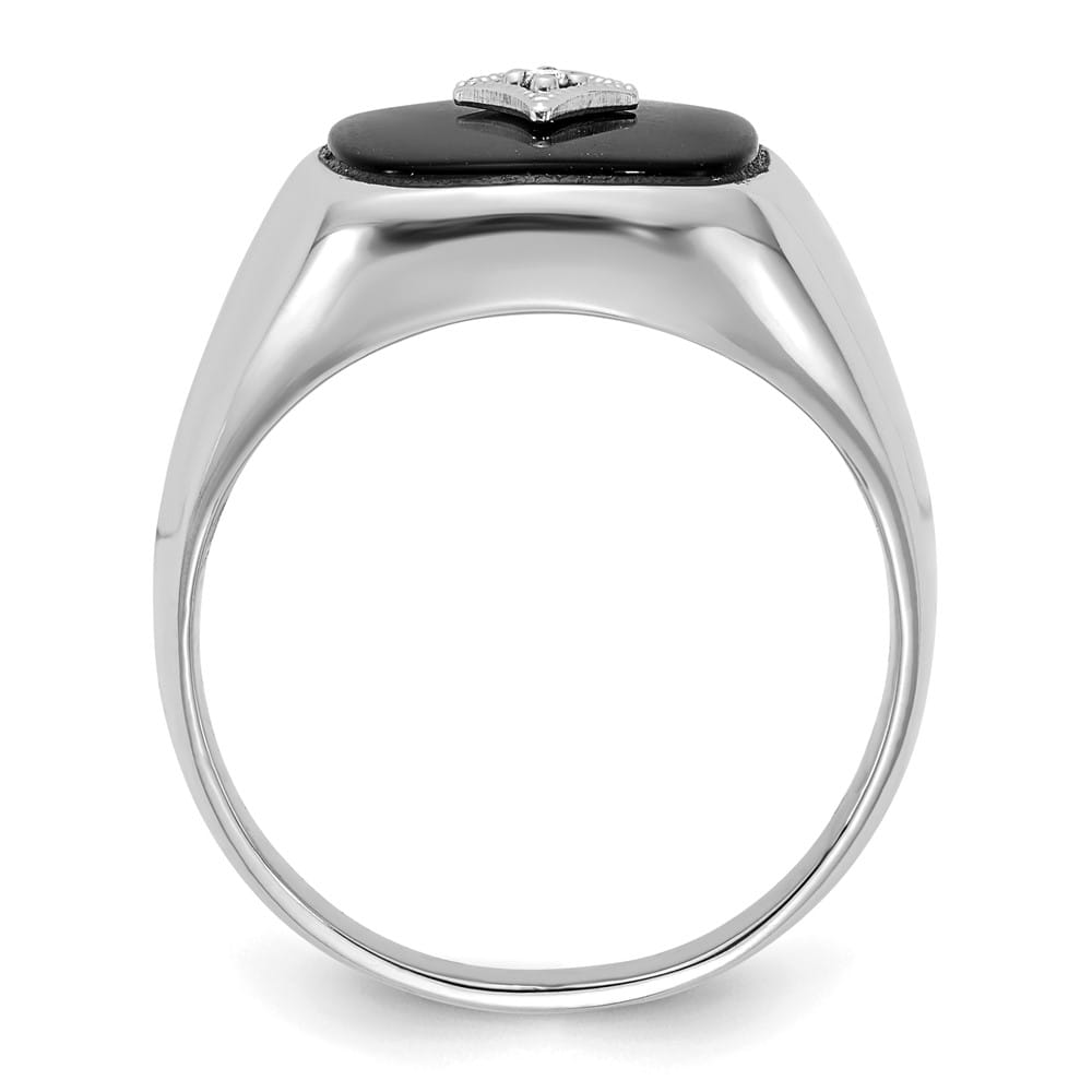 14k White Gold 7.93 g Cushion Onyx and SI2/SI3 Diamond Men's Ring