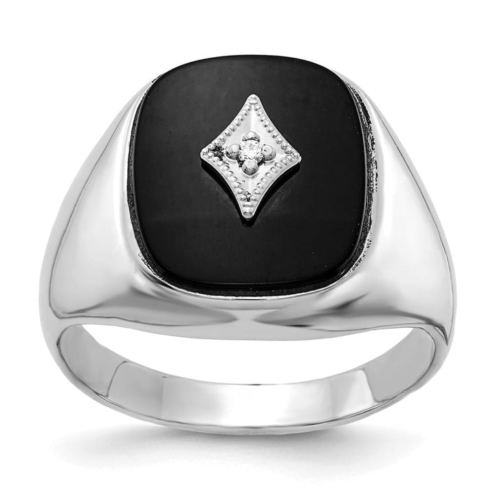14k White Gold 7.93 g Cushion Onyx and SI2/SI3 Diamond Men's Ring