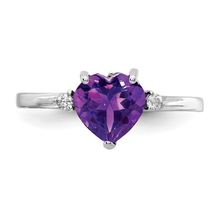 14k White Gold 7 mm Heart Amethyst and 1/20 Carat Diamond Ring