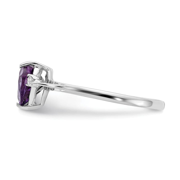 14k White Gold 7 mm Heart Amethyst and 1/20 Carat Diamond Ring