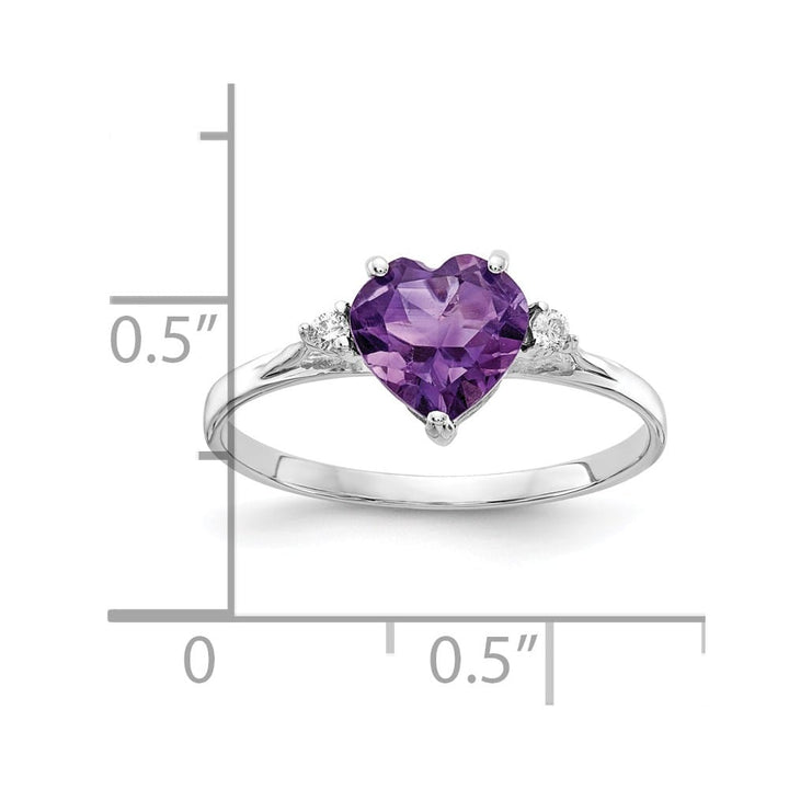 14k White Gold 7 mm Heart Amethyst and 1/20 Carat Diamond Ring