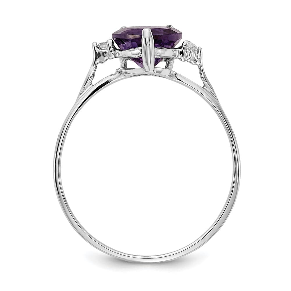 14k White Gold 7 mm Heart Amethyst and 1/20 Carat Diamond Ring