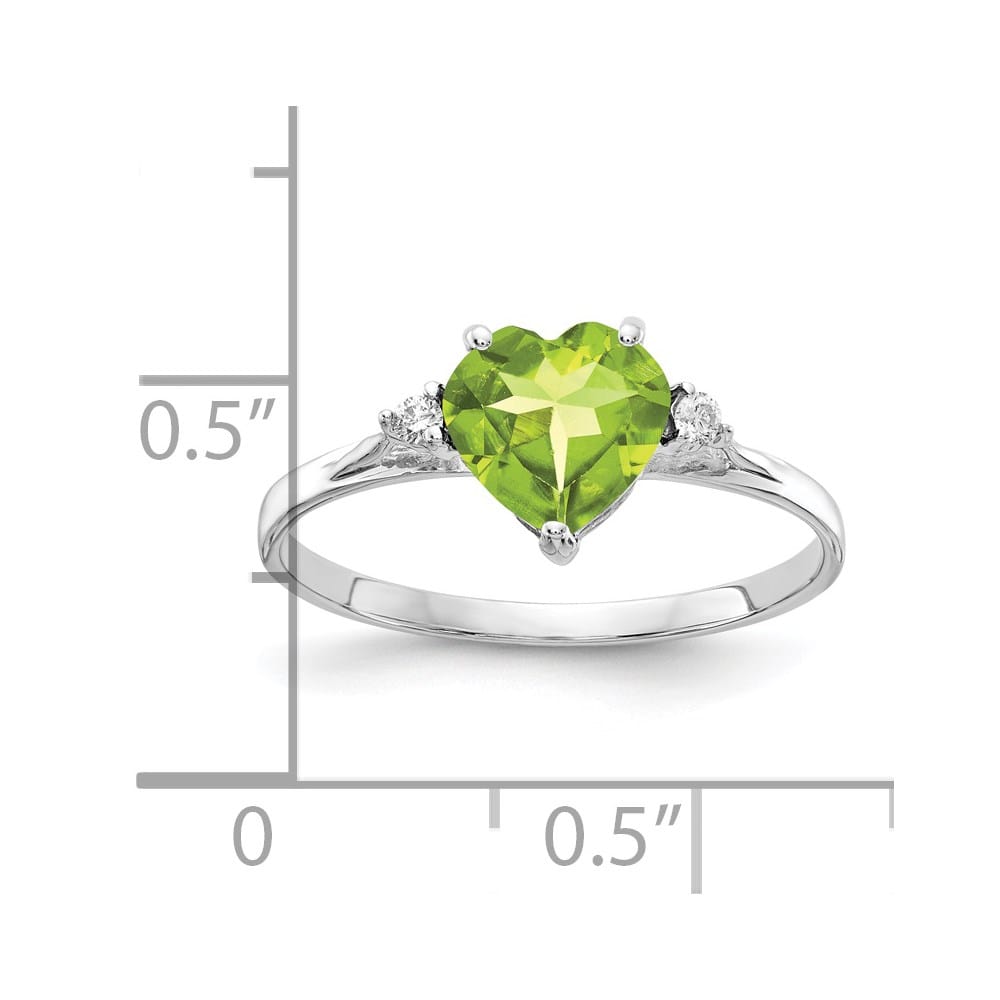 14k White Gold 7 mm Heart Peridot and Diamond Ring