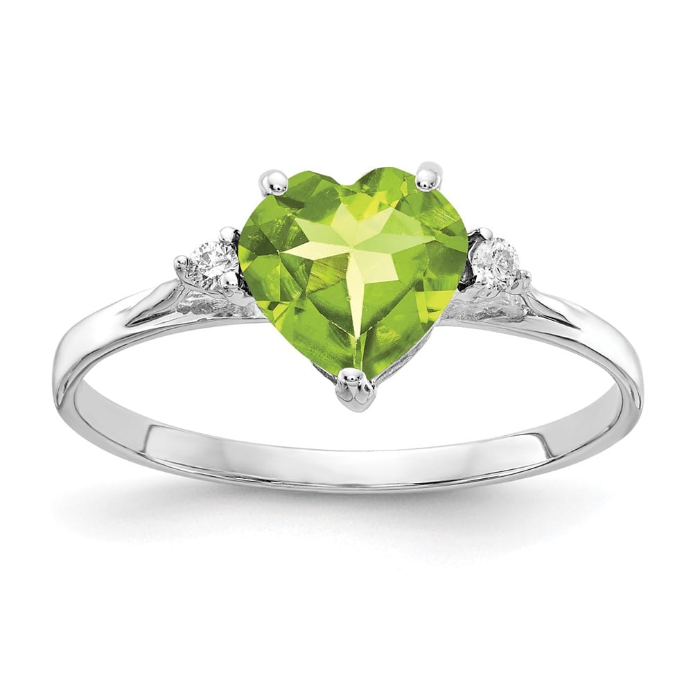 14k White Gold 7 mm Heart Peridot and Diamond Ring