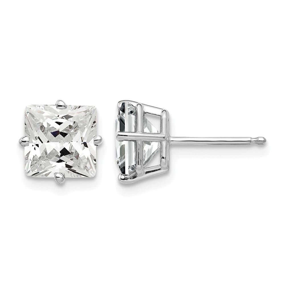 14K White Gold 7mm Cubic Zirconia Post Earrings, view 1 of 4