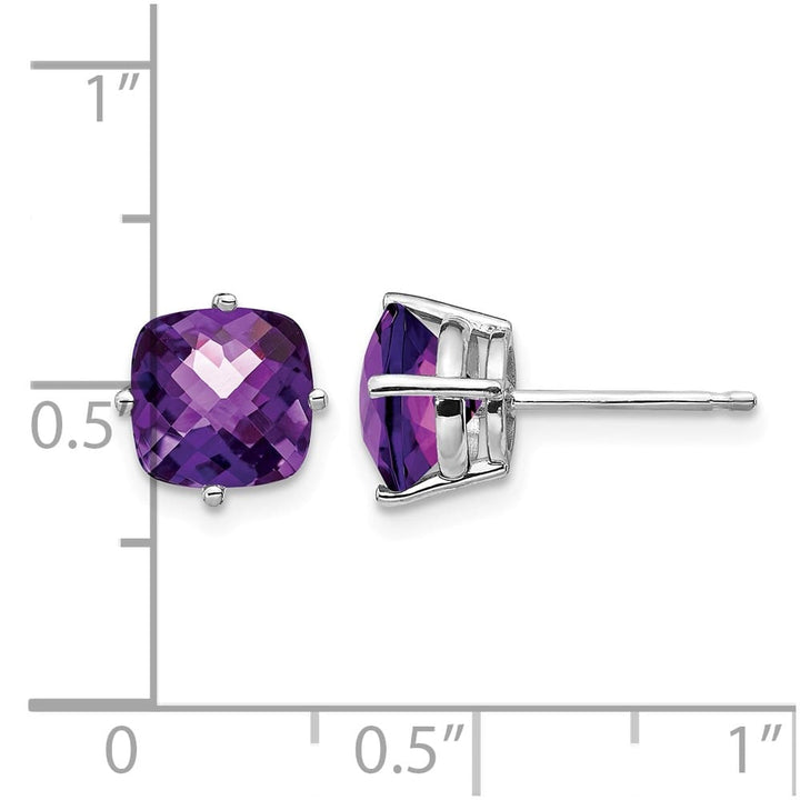 14K White Gold 7mm Cushion Amethyst Checkerboard Post Earrings, view 4 of 4