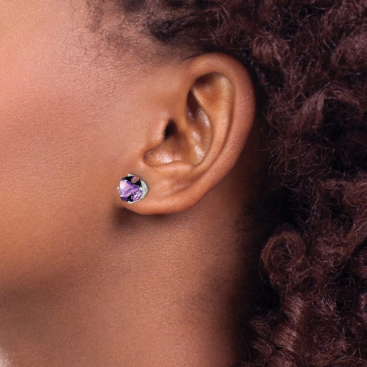 14K White Gold 7mm Cushion Amethyst Checkerboard Post Earrings, view 3 of 4