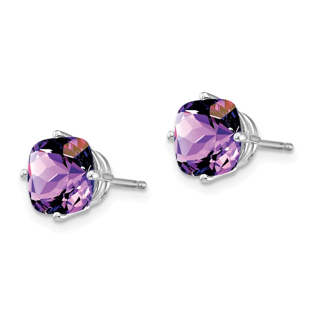 14K White Gold 7mm Cushion Amethyst Checkerboard Post Earrings, view 2 of 4
