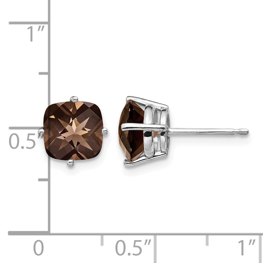 14K White Gold 7mm Cushion Smoky Quartz Post Earrings, view 4 of 4
