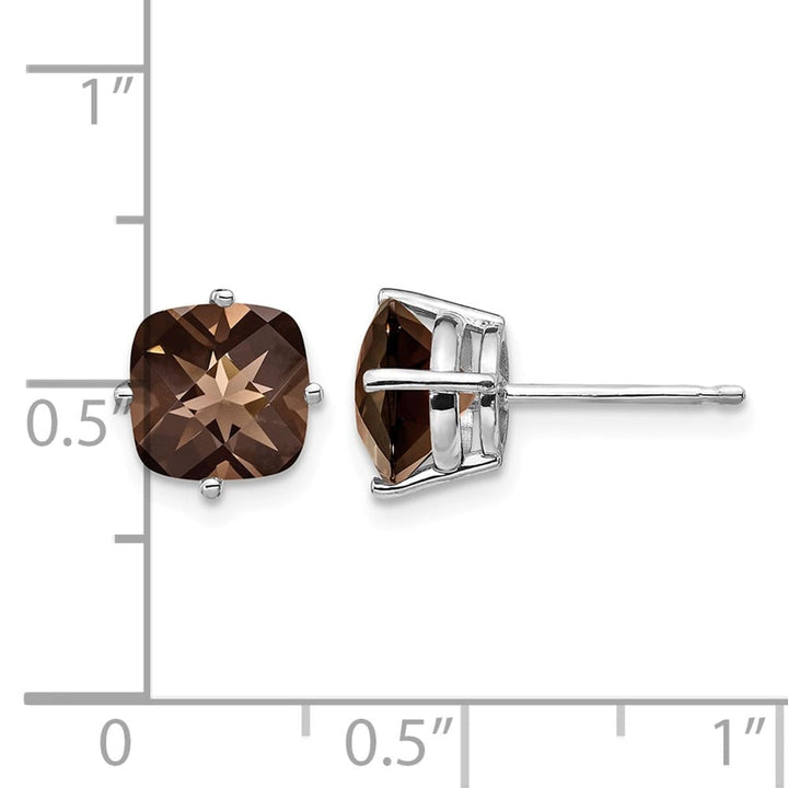 14K White Gold 7mm Cushion Smoky Quartz Post Earrings, view 4 of 4