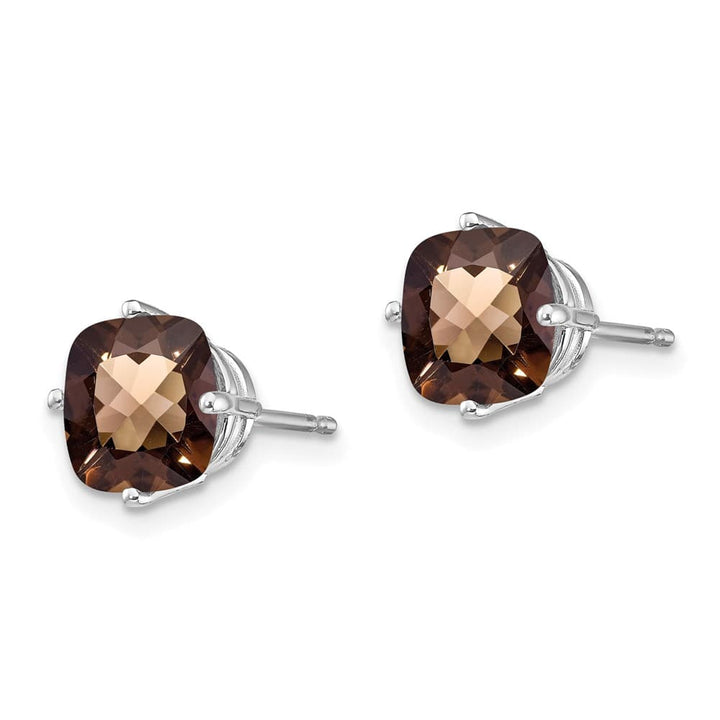 14K White Gold 7mm Cushion Smoky Quartz Post Earrings, view 2 of 4