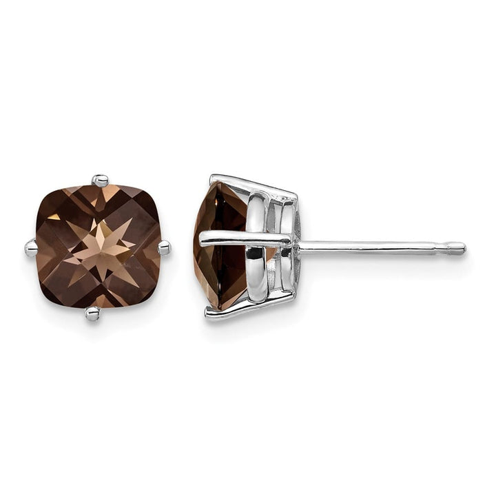 14K White Gold 7mm Cushion Smoky Quartz Post Earrings, view 1 of 4