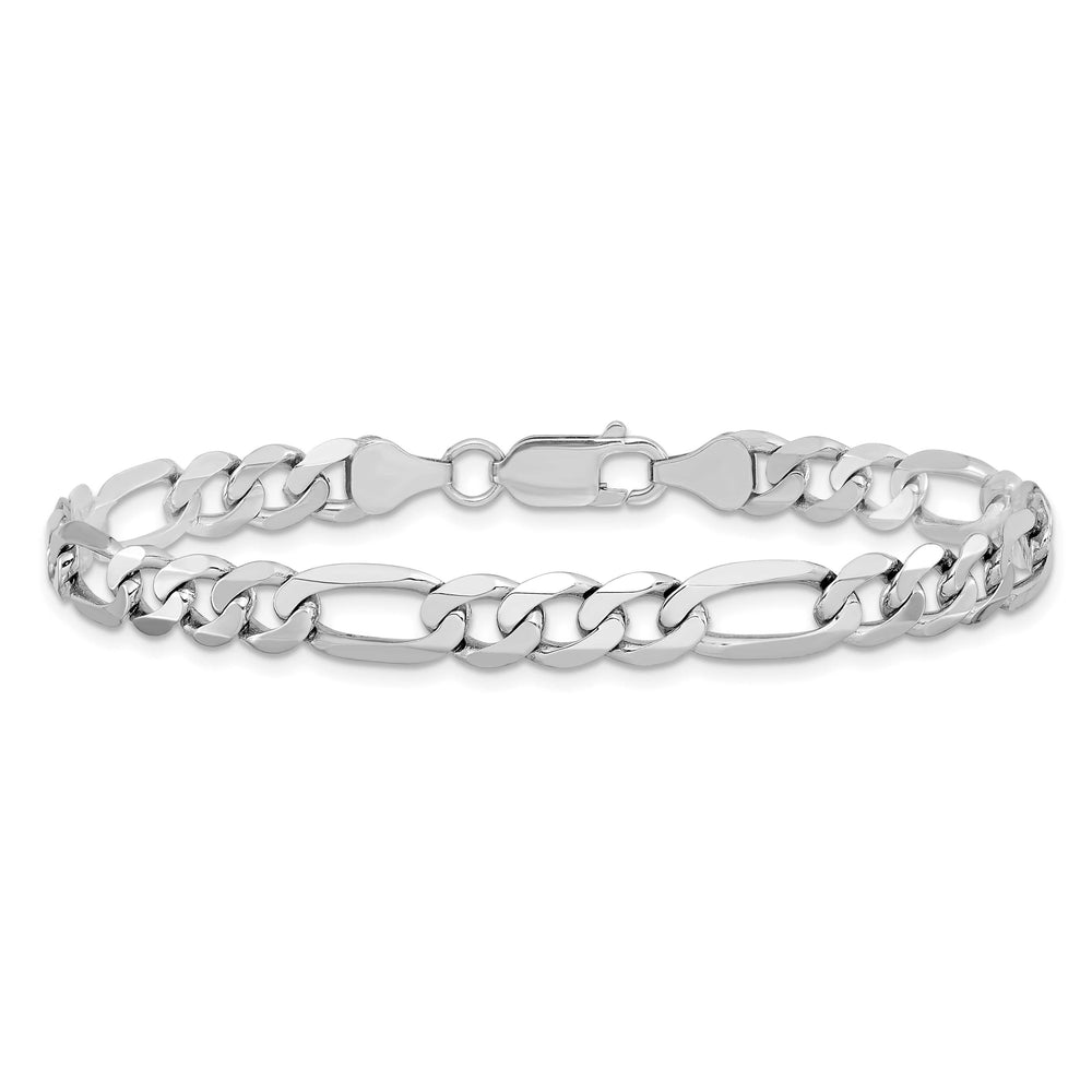 14K White Gold 7mm Flat Figaro Bracelet 8 Inch