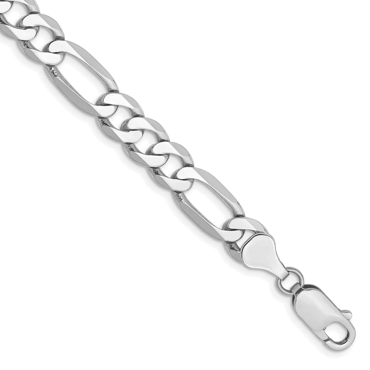 14K White Gold 7mm Flat Figaro Bracelet 8 Inch