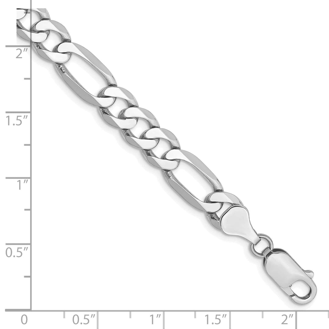 14K White Gold 7mm Flat Figaro Bracelet 8 Inch