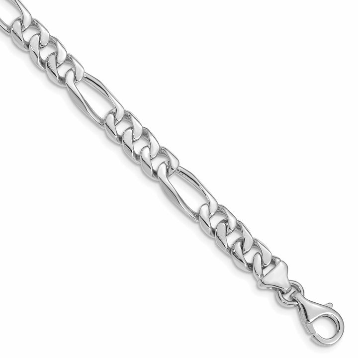 14K White Gold 7mm Hand Figaro Link Bracelet