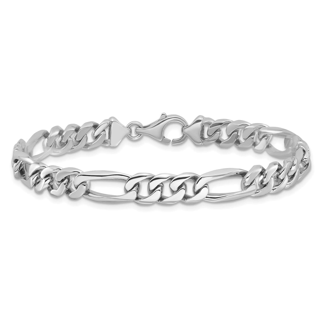 14K White Gold 7mm Hand Figaro Link Bracelet