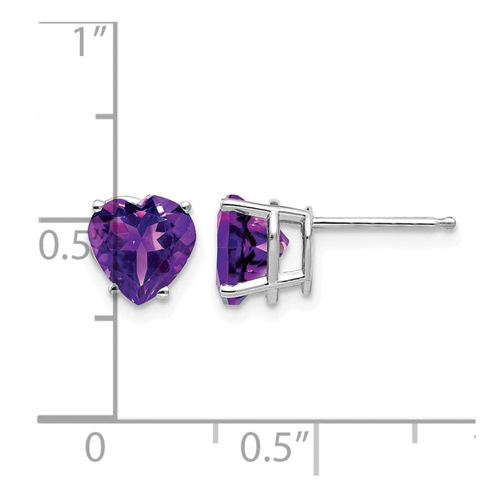 14K White Gold 7mm Heart Amethyst Post Earrings, view 4 of 4