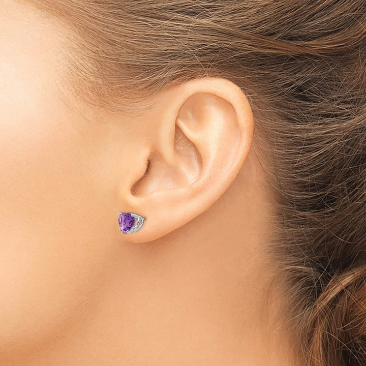 14K White Gold 7mm Heart Amethyst Post Earrings, view 3 of 4