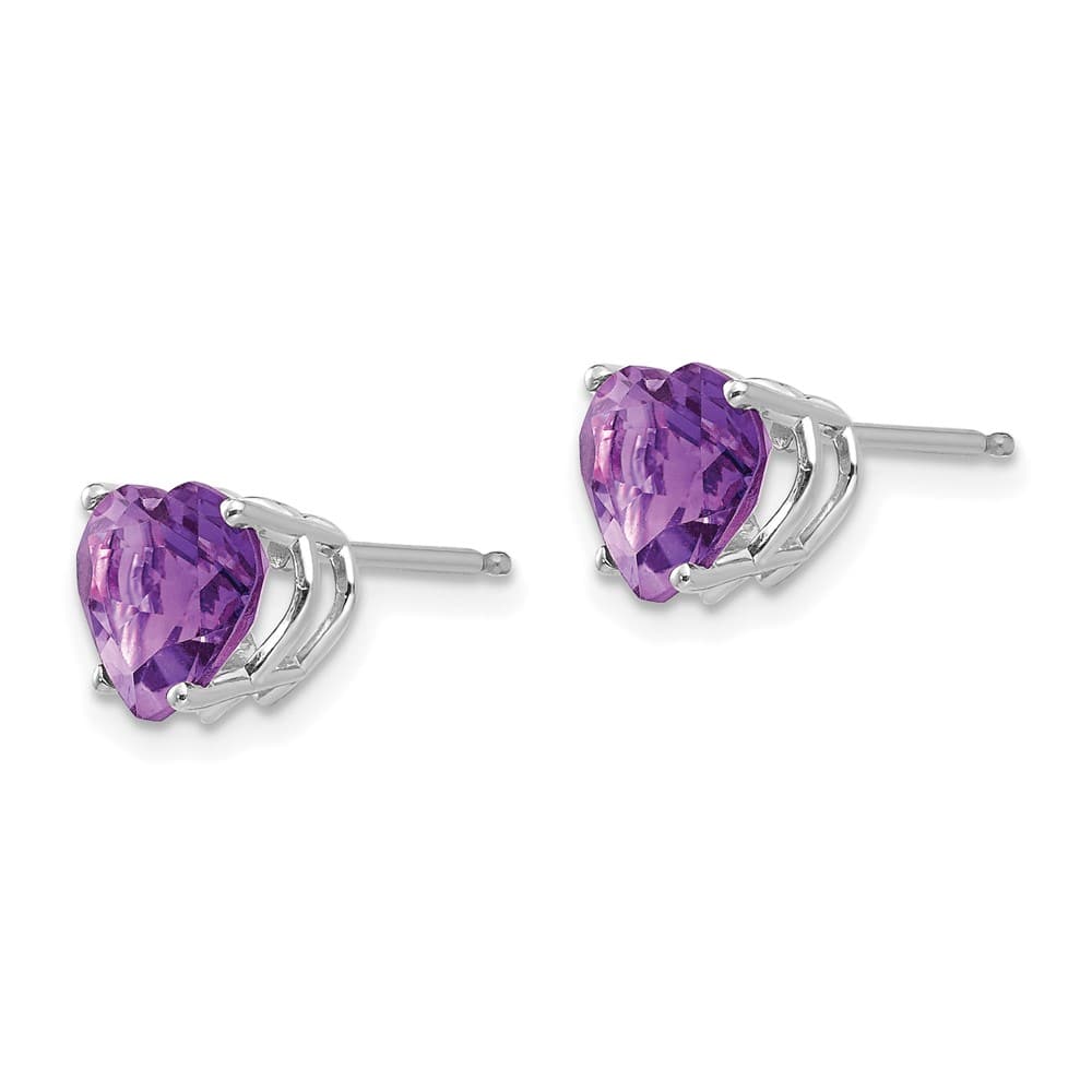 14K White Gold 7mm Heart Amethyst Post Earrings, view 2 of 4