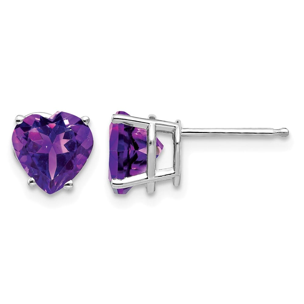 14K White Gold 7mm Heart Amethyst Post Earrings, view 1 of 4