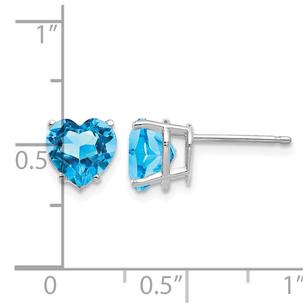 14K White Gold 7mm Heart Blue Topaz Post Earrings, view 4 of 4