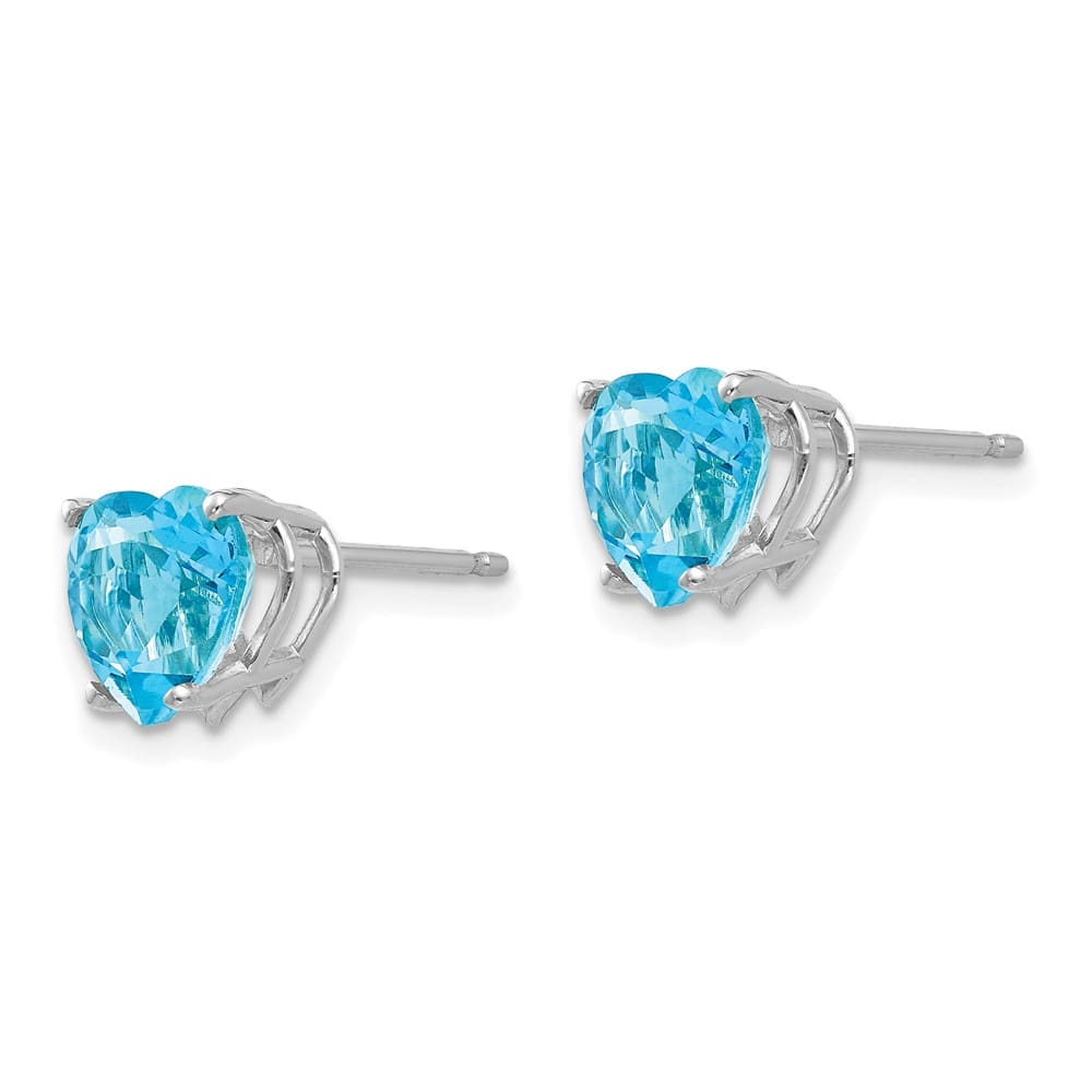 14K White Gold 7mm Heart Blue Topaz Post Earrings, view 2 of 4