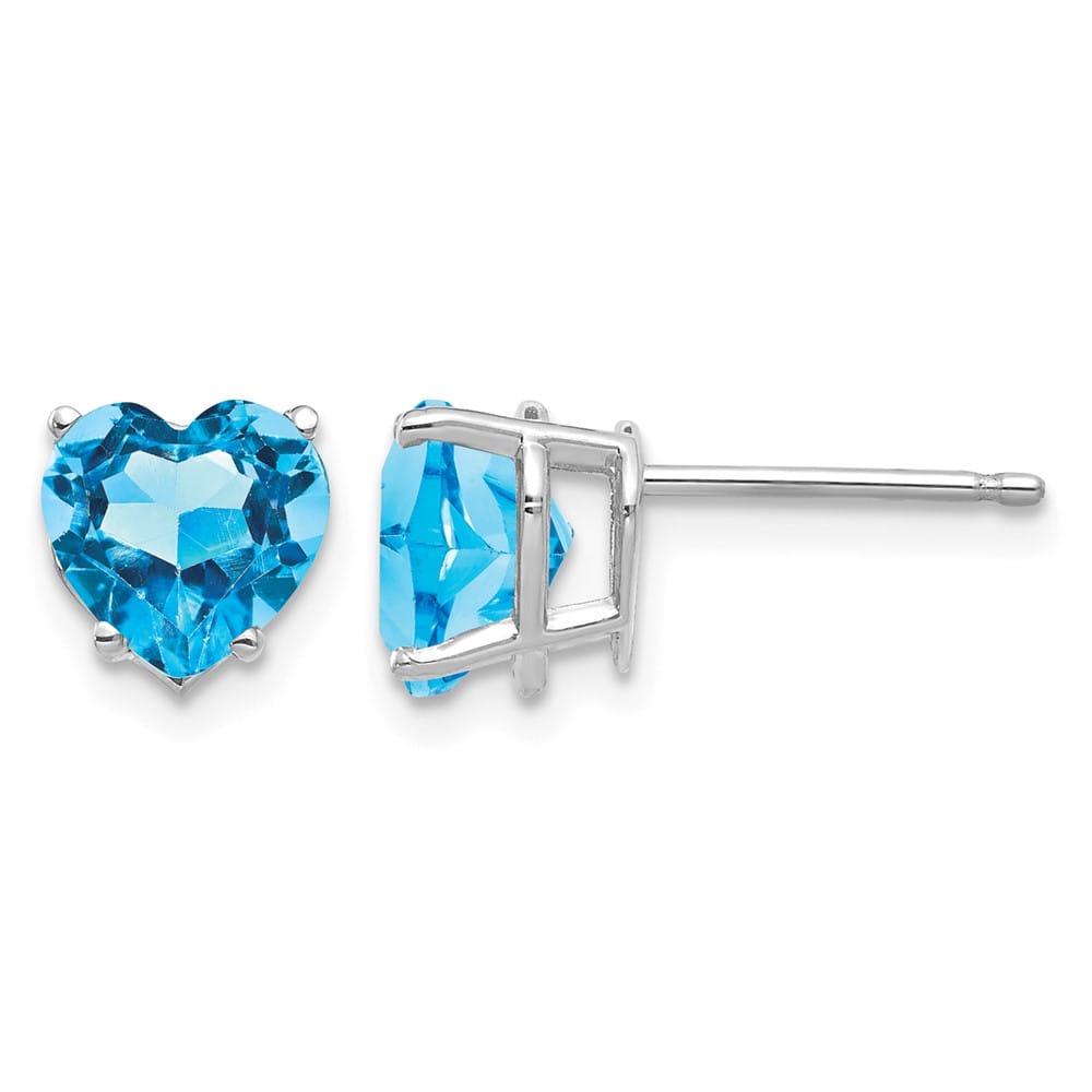 14K White Gold 7mm Heart Blue Topaz Post Earrings, view 1 of 4