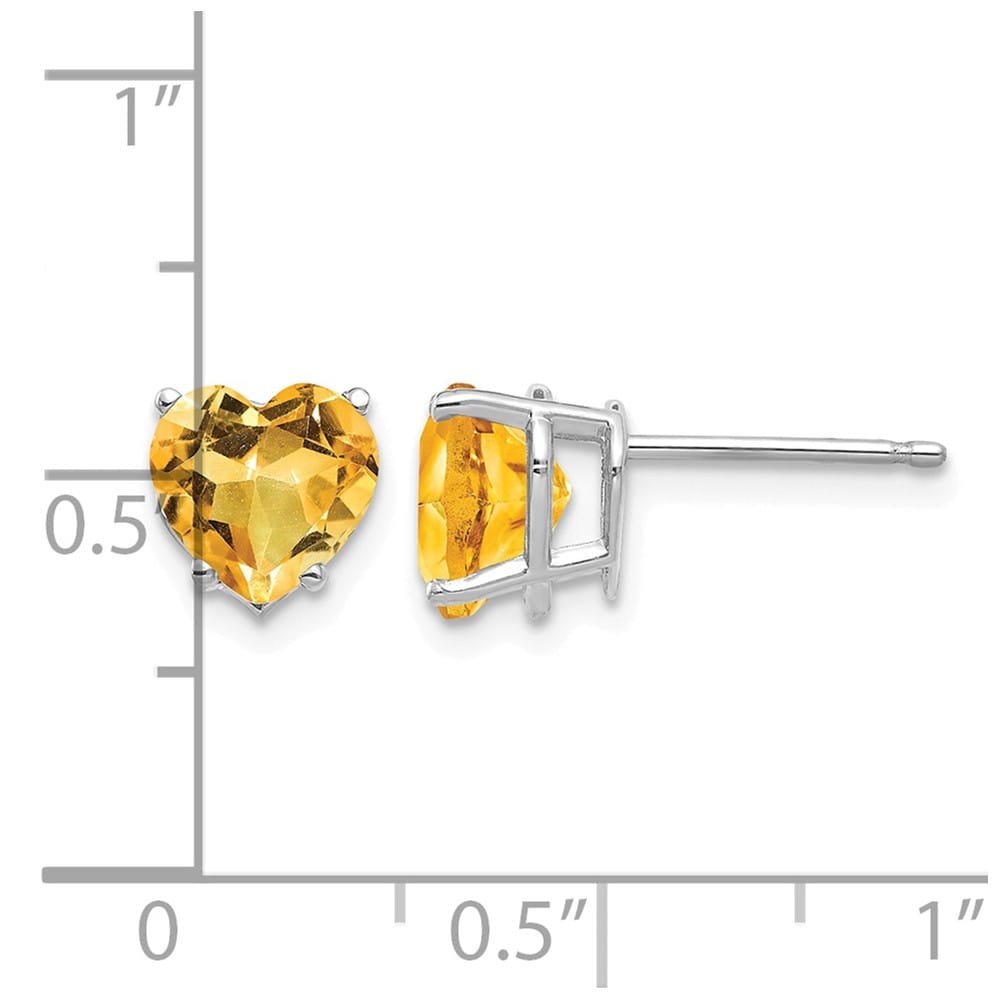 14K White Gold 7mm Heart Citrine Post Earrings, view 4 of 4