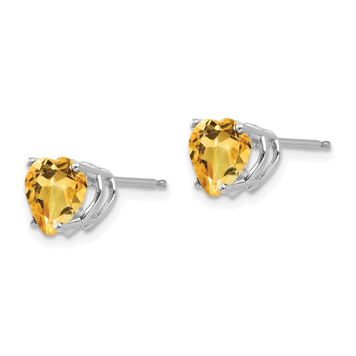 14K White Gold 7mm Heart Citrine Post Earrings, view 2 of 4