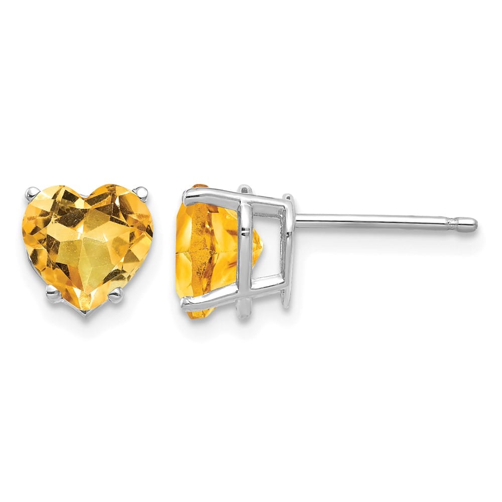 14K White Gold 7mm Heart Citrine Post Earrings, view 1 of 4